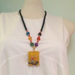 Cloisonné Jeweled Beeswax Peacock Necklace